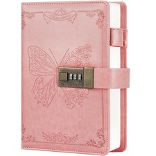 Billtigif Diary with Lock, Leather Journal Notebook for Gift, Refillable pink