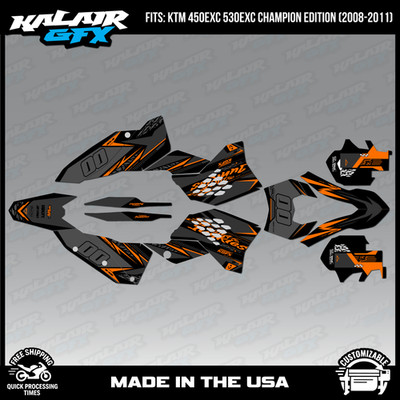 Graphics Kit for KTM Enduro 450EXC 530EXC (2008-2011) Rugged-ORANGE-SHIFT