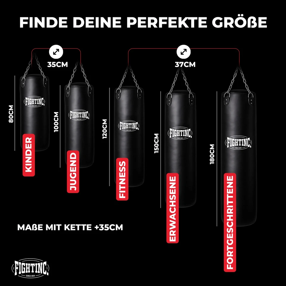Fightinc. Boxsack "Classic" GEFÜLLT / UNGEFÜLLT / MIT FÜLLUNG 100 120 150 180 cm - Bild 4 von 4