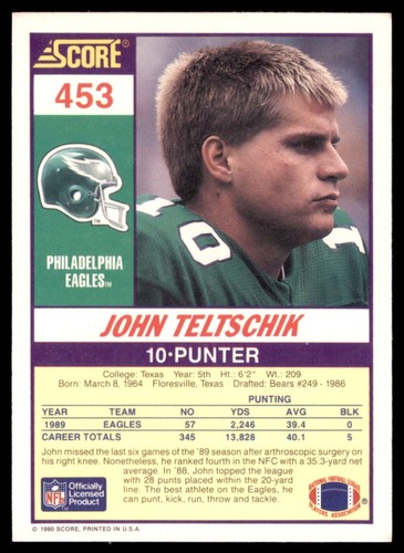 1990 Score - John Teltschik #453 - Picture 2 of 2