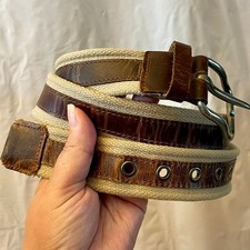 Vintage Fossil Mens Belt Brown Leather Canvas Made in USA Size 38 FGM37L01-095