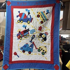 Vintage Handmade Children  s Blanket Transportation Quilt Fire Truck Cars 42x34