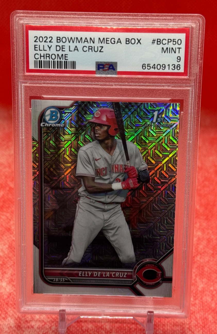 2022 Bowman 1st Chrome Elly De La Cruz PSA 9 Mojo Refractor Mega Box #BCP-50 view 1