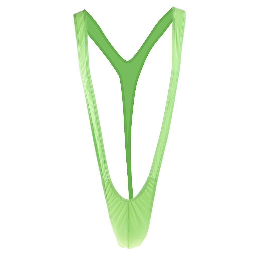 Hombre Sexy Fluorescente Verde Mankini Tanga Ropa Interior Traje de Baño Borat Bikini