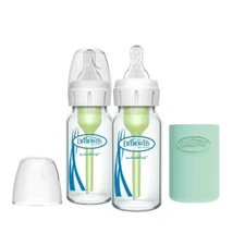 Dr. Brown's 4oz Anti-Colic Glass Baby Bottle 2pk - Narrow, Slow Flow Nipple