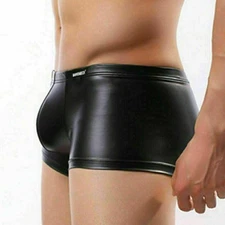 Fashion Metal Men Boxer Briefs Underwear Trunk Sexy Wet Look Low-waist Shorts