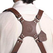 Double Camera Belt Holster - Genuine Cowhide Leather - Brown - Dual Harness