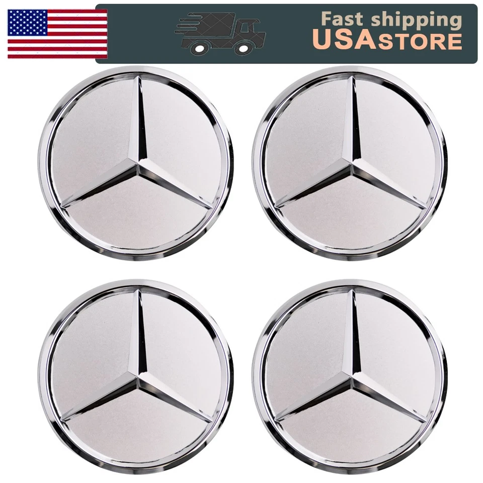 Fit-For Mercedes Benz C E S  Hub Caps Wheel Center 4 x 75mm Matte Chrome Emblem  Foto 4 de 4