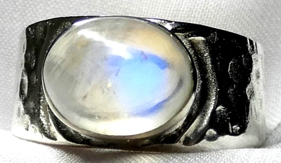 🌙 Mondstein Ring 925 Silber 55 17,5 breit modern gedengeltes UNIKAT 🌙 - Bild 1 von 4