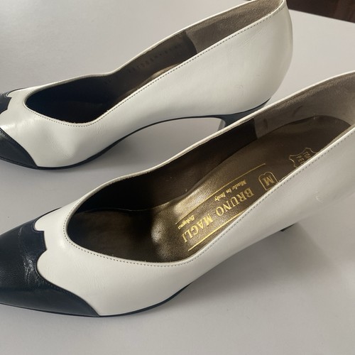 Bruno Magli Damen Weiß Marine Leder Pumps Absatz 7 AA Klassisch Italien - Bild 5 von 16