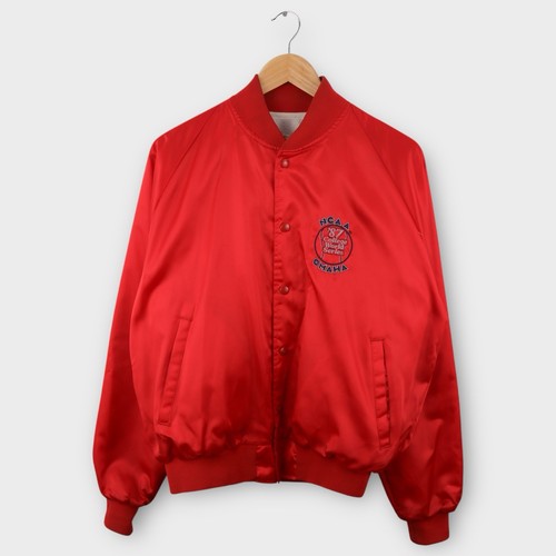 Vintage College World Series NCAA Baseball Satin Bomber Jacket Size Large 1987
