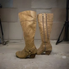 Womens Knee-High Boots 6M Adjustable Zipper For Calf, Brown