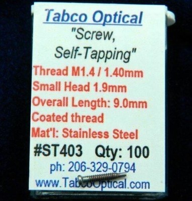 Self-Tapping Screw;  Silver 1.4mm Thread, 1.90mm Head, 9.6mm Length 100 ct #ST40