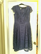 London Times Lacey Midi Evening Dress, Navy Blue, Size 12