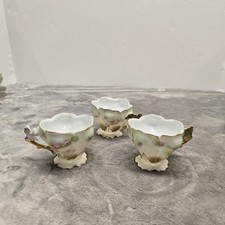Vintage Miniature Porcelain Floral Teacups Set of 3 Gold Trim Bird Handle Rose