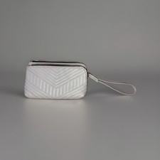 Grey Zip Around Purse Wristlet Wallet Quilted Faux Leather