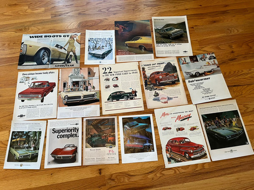 HUGE Lot Of 72 Orig. Vint. Car And Truck Print Ads From 40s 50s 60s. Most 13x10