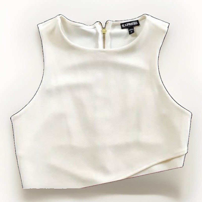 *EXPRESS* Ivory Sleeveless Cutout Zip Back Crop Top - Size Medium