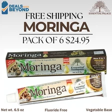 6-Pack Organic MORINGA Toothpaste Essential Palace Fluoride Free Vegetable base