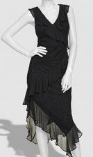 Tommy Hilfiger Womens' Black Chiffon Ruffled Lace Surplice Dress Size 10