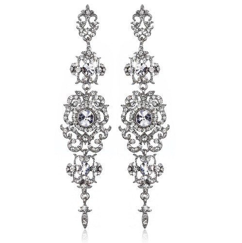 4.25'' Long Silver Austrian Crystal Rhinestone Chandelier Dangle Earrings E122s - 第 1/4 張圖片