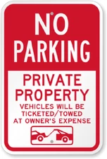 No Parking Private Property Sign Weatherproof Aluminum 8"x12"