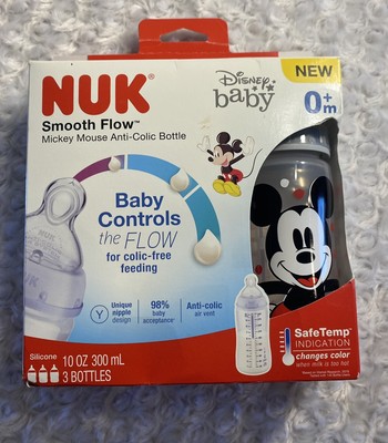 Nuk smooth flow anti colic baby bottles Mickey Mouse 10 oz 3 Pack