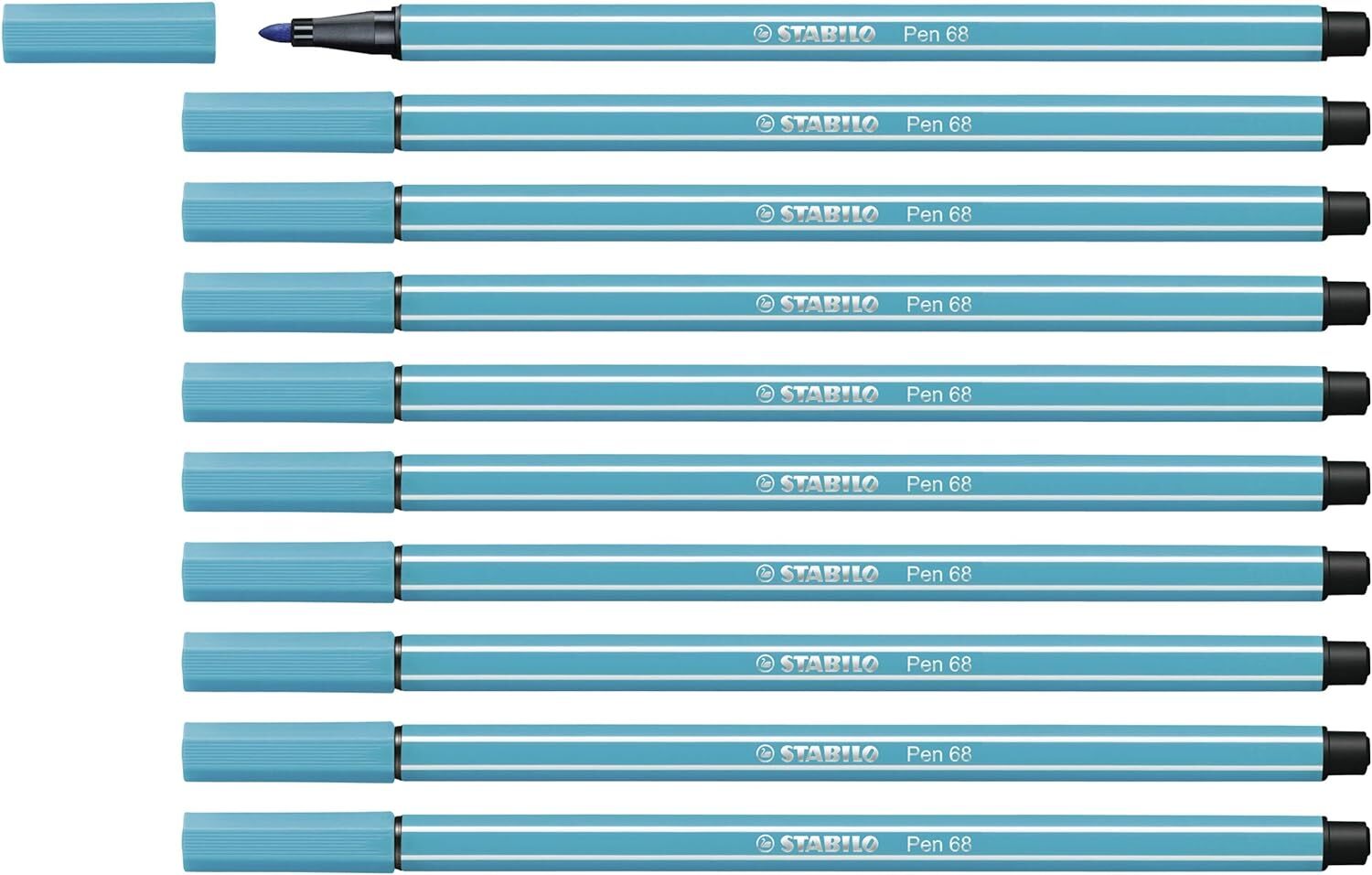 Ручка с волокнистым наконечником премиум-класса - STABILO Pen 68 - Упаковка из 10 штук - Светло-голубая