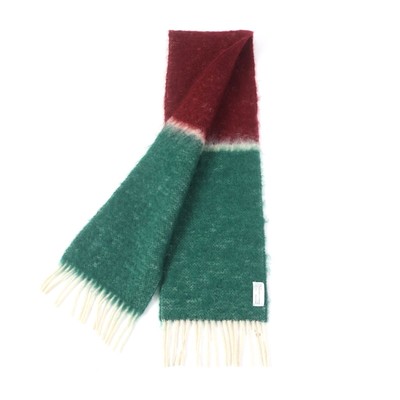 LOEWE Anagram Logo Patch Fringe Mohair Wool Blend Scarf Multicolor Used