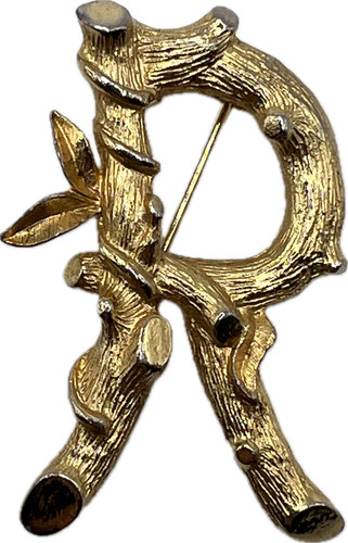 Signed Sarah COVENTRY Vintage LETTER R BROOCH Pin Bamboo Name Initial Jewelry