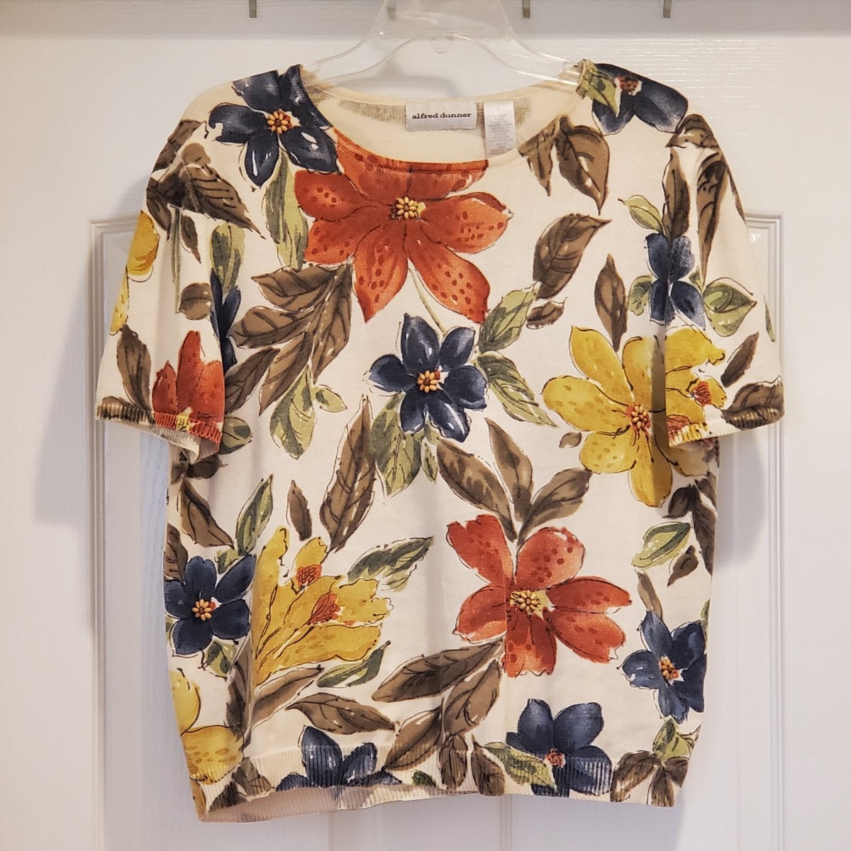 Alfred Dunner Floral Pullover Top Women's Large Embellished Ramie