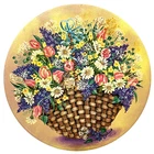 Vintage Basket Bouquet Flowers Round Empty Tin Box 6.5 inches Signed Tina