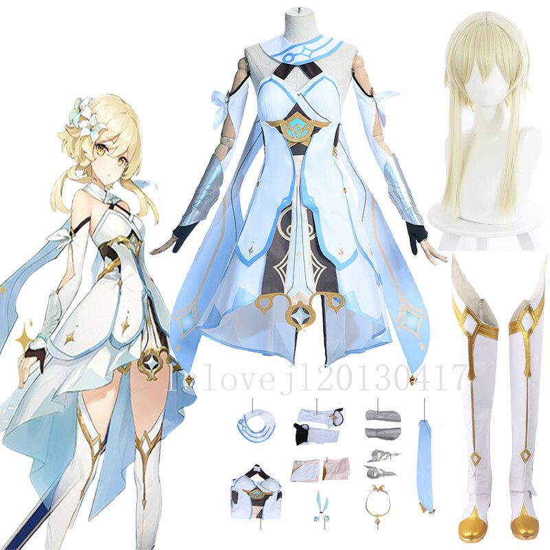 Genshin Impact Traveler Lumine Cosplay Halloween Costume Suit Women Anime  Dress
