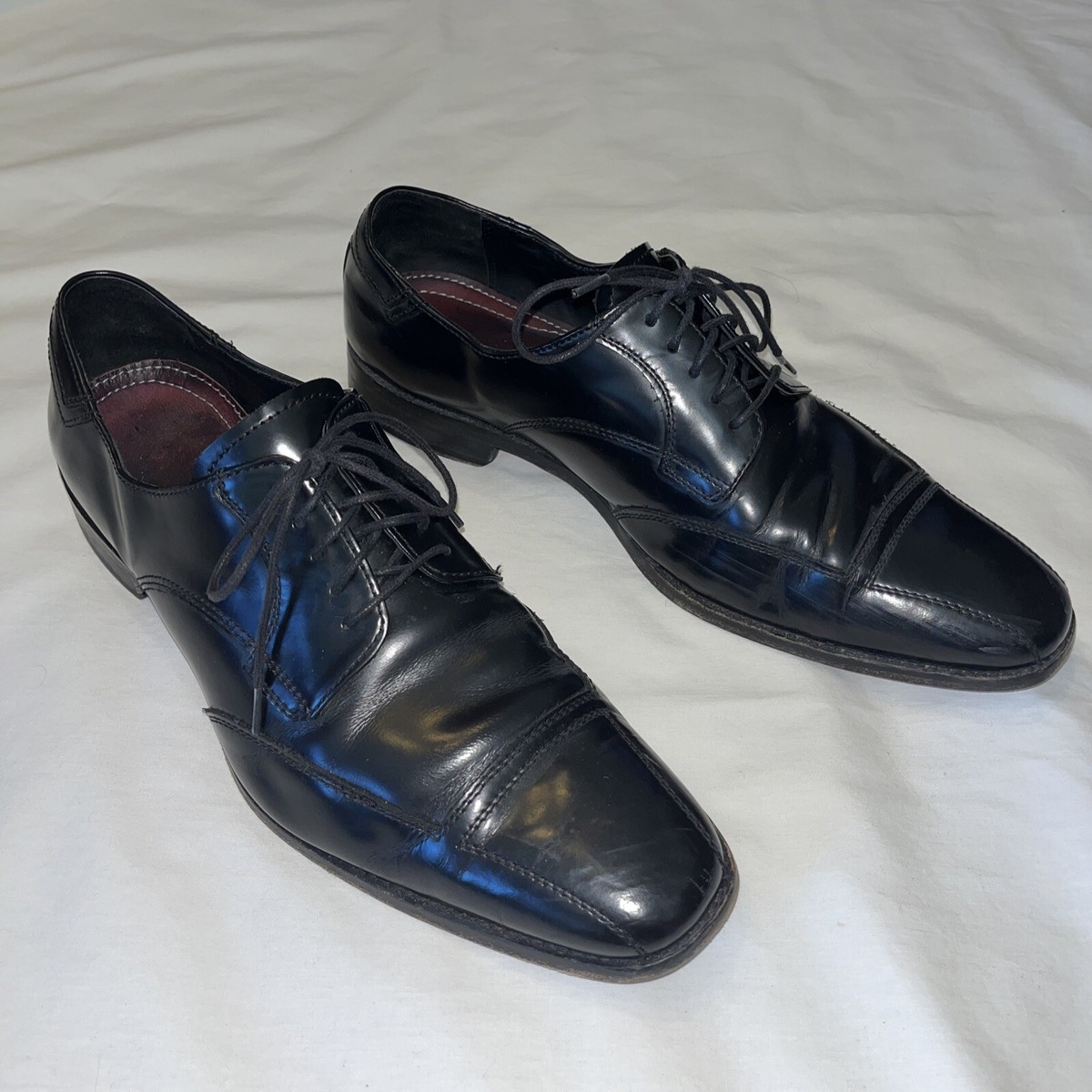 Johnston & Murphy Oxfords Apron Toe Black Leather Lace Up Shoes