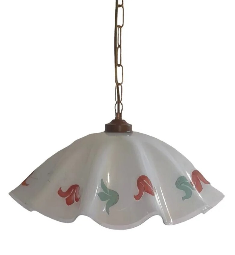 Lampadario Vetro Bianco Rosso 1 Luce E27 per Cucina Rustica e Classica