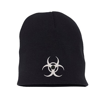 Biohazard (tribal) embroidered black skull beanie hat | eBay