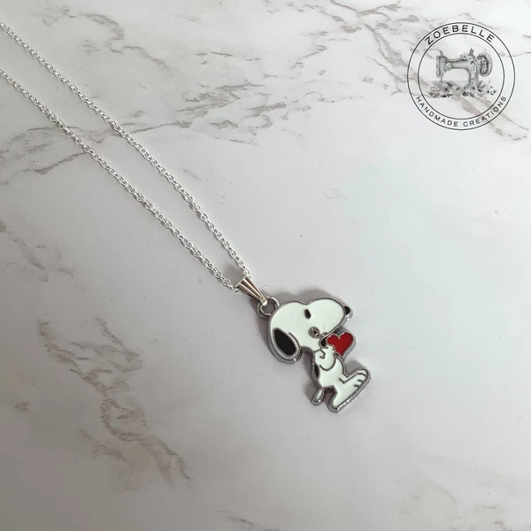 Cute Cartoon Snoopy White Beagle Dog Necklace Pendant Enamel Charm & Gift Bag