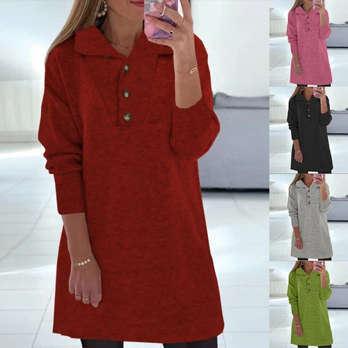 Women's Button Sweatshirt Loose Tank Dress Long Sleeve Sweater Casual Top Shirt - Bild 3 von 22