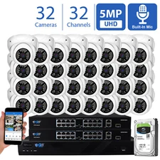 32 Channel 8MP 4K NVR 32 X 5MP 1920P PoE Microphone Security Camera System 8TB