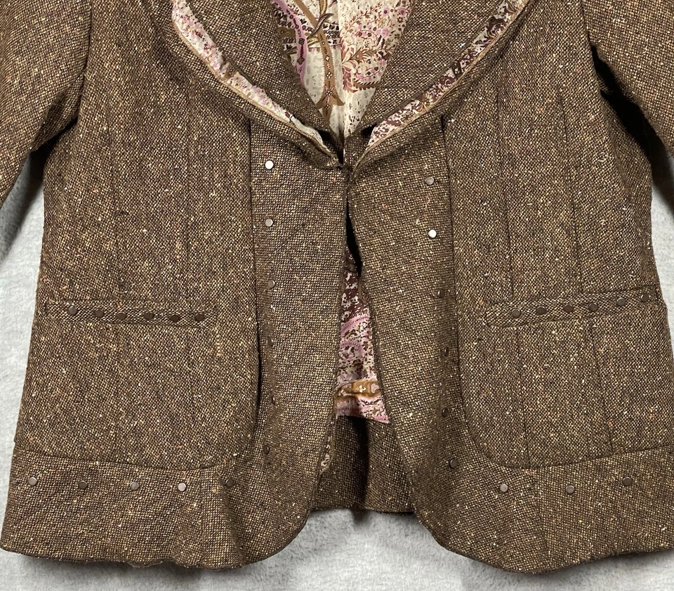 Chaqueta Blazer Mujer Mezcla Lana Tweed Talla 10 Preppy Academia Volantes Ecuestres Foto 3 de 4