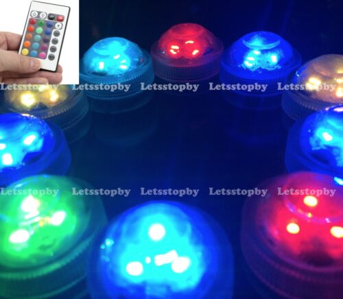 10 pcs LED RGB Tea Candle Submersible Light w/ Remote Vase Flora Wedding Party  - Picture 1 of 4