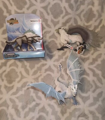 Lot Of 3 Schleich Eldrador Creatures. Ice Wolf New, Ice Griffin New, Ice Dragon 