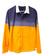 CPO Provisions Mens Shirt M Colorblock Blue Yellow Long Sleeve Button Collared