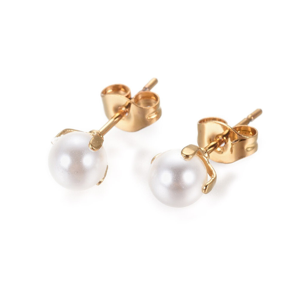 Stainless Steel Stud Earrings White Acrylic Pearl Bead