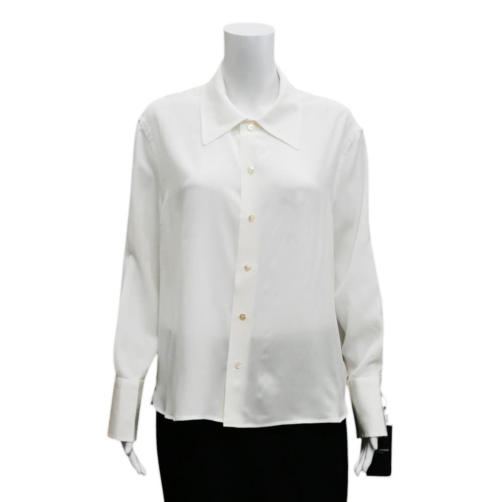 SAINT LAURENT Camicetta con bottoni in seta avorio taglia media