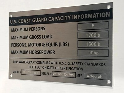 Boat Capacity & Data Aluminum Plate 5x3 Silver-Custom Engraving Included