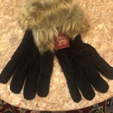 Faded Glory Black Gloves With Fur New For Women One Size Fits All