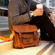 Men's Genuine Leather Handbag Brown Briefcase Laptop Shoulder Bag Messenger Bag