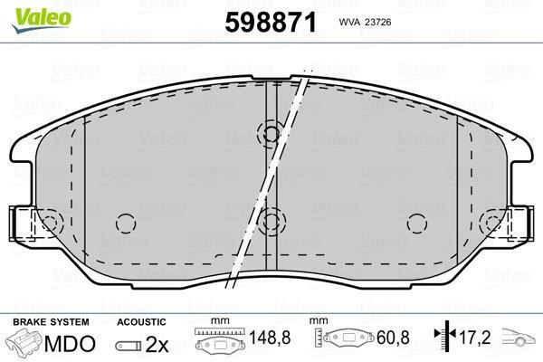 Valeo 598871 jeu de 4 plaquettes de frein avant pour Hyundai et Kia