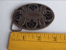 Cowboy Belt Buckle Gun Metal Silver Tone Western Black Enamel Pattern